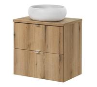 [en.casa] Meuble sous Lavabo de Salle de Bain avec 2 Tiroirs Système Softclose avec Vasque Céramique Armoire de Rangement Résistante à l'Humidité MDF Panneau de Particules Coast Evoke Oak Effet Chêne