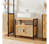 [en.casa] Meuble sous Lavabo Design Intemporel avec 2 Portes Armoire Basse avec Espace de Rangement pour Salle de Bain MDF Bambou Plastique 60 x 60 x 35 cm Noir Naturel Aspect Rotin