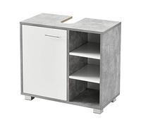 [en.casa] Meuble sous Lavabo Design Meuble de Rangement pour Salle de Bain sous Vasque avec 3 Étagères Panneau de Particules Mélaminé 56 x 60 x 31 cm Effet Béton et Blanc