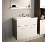 [en.casa] Meuble sous-Lavabo Moderne avec Vasque Céramique et 2 Portes Compartiment Pratique Peu Encombrant pour Salle de Bains Toilette Panneau de Particules 61 x 40 x 50 cm Effet Chêne Blanc