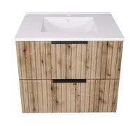 [en.casa] Meuble sous-Lavabo Mural avec Vasque Céramique Spacieuse et 2 Tiroirs Pratique Peu Encombrant Élégant Moderne pour Salle de Bains Toilette MDF Métal 61 x 47 x 52 cm Effet Chêne