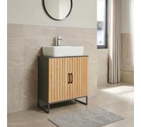 Meuble sous lavabo Svanes avec 3 compartiments 70 x 60 x 30 cm gris foncé naturel