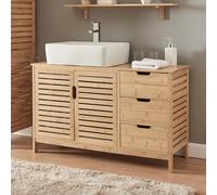 [en.casa] Meuble sous-Vasque avec 2 Portes d'Armoire 3 Tiroirs Meuble sous Lavabo pour Salle de Bain Toilettes avec Espace de Rangement Bambou 60 x 100 x 35 cm Naturel