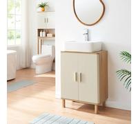 [en.casa] Meuble sous-Vasque Meuble sous Lavabo avec 2 Portes à Façade Rainurée 3 Étagères Découpe Siphon pous Salle de Bain MDF Bois de Pin 80 x 60 x 35 cm Effet Chêne Sable Naturel