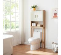 [en.casa] Meuble Toilettes WC Lave-Linge Sèche-Linge avec 2 Portes Compartiments Ouvert Barre Transversale Réglable MDF Bois de Pin 160 x 63 x 20 cm Effet Chêne Sable Naturel
