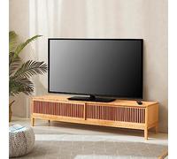 [en.casa] Meuble TV au Style Scandinave Banc Télévision avec Compartiment de Rangement Support Télé avec Portes Coulissantes et Passe-Câbles Bambou 180 x 40 x 38 cm Naturel