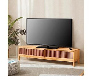 [en.casa] Meuble TV au Style Scandinave Banc Télévision avec Compartiment de Rangement Support Télé avec Portes Coulissantes et Passe-Câbles Bambou 160 x 40 x 38 cm Naturel