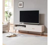 [en.casa] Meuble TV avec 2 Portes d'Armoire Tiroir Compartiment de Rangement Ouvert Passe-Câbles Banc Télé Armoire Basse pour Salon Panneau de Particules 150 x 39 x 45 cm Gris Clair