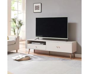 [en.casa] Meuble TV avec 2 Portes d'Armoire Tiroir Compartiment de Rangement Ouvert Passe-Câbles Banc Télé Armoire Basse pour Salon Panneau de Particules 150 x 39 x 45 cm Gris Clair