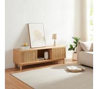 [en.casa] Meuble TV avec 3 Compartiments de Rangement 2 Portes Coulissantes 2 Passages de Câbles Salon Peu Encombrant Bambou 150 x 42 x 50 cm Naturel