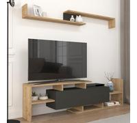 [en.casa] Meuble TV avec Étagère Murale Support Télé Compartiments de Rangement Ouverts et Armoire Stable Élégant Moderne Salon Séjour Chambre Panneau de Particules 154 x 28 x 42 cm Chêne Saphir Noir