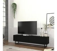 [en.casa] Meuble TV avec Piètement Court Banc Télévision avec 2 Portes Buffet Bas Meuble de Rangement Design pour Salon Panneau de Particules Métal 180 x 32 x 47 cm Noir