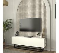 [en.casa] Meuble TV avec Piètement Court Banc Télévision avec 2 Portes Buffet Bas Meuble de Rangement Design pour Salon Panneau de Particules Métal 135 x 32 x 47 cm Blanc