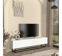 [en.casa] Meuble TV avec Piètement Court Façade Rainuré Banc Télévision Buffet Bas Meuble de Rangement pour Salon Panneau de Particules Métal 180 x 32 x 47 cm Blanc
