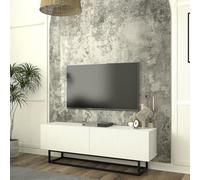 [en.casa] Meuble TV avec Piètement Court Façade Rainuré Banc Télévision Buffet Bas Meuble de Rangement pour Salon Panneau de Particules Métal 135 x 32 x 47 cm Blanc