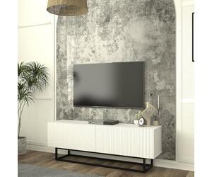 [en.casa] Meuble TV avec Piètement Court Façade Rainuré Banc Télévision Buffet Bas Meuble de Rangement pour Salon Panneau de Particules Métal 135 x 32 x 47 cm Blanc