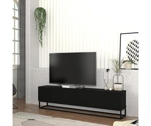 [en.casa] Meuble TV avec Piètement Long Banc Télévision avec 2 Portes Buffet Bas Meuble de Rangement Design pour Salon Panneau de Particules Métal 180 x 32 x 47 cm Noir