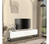 [en.casa] Meuble TV avec Piètement Long Façade Rainuré Banc Télévision Buffet Bas Meuble de Rangement pour Salon Panneau de Particules Métal 180 x 32 x 47 cm Blanc