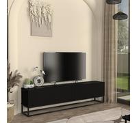[en.casa] Meuble TV avec Piètement Long Façade Rainuré Banc Télévision Buffet Bas Meuble de Rangement pour Salon Panneau de Particules Métal 180 x 32 x 47 cm Noir