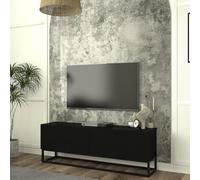 [en.casa] Meuble TV avec Piètement Long Façade Rainuré Banc Télévision Buffet Bas Meuble de Rangement pour Salon Panneau de Particules Métal 135 x 32 x 47 cm Noir