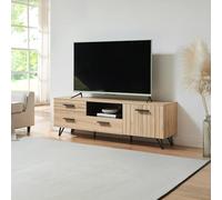 [en.casa] Meuble TV avec Tiroir Porte d'Armoire Compartiment de Rangement Ouvert Banc Télé Design Intemporel pour Salon Panneau de Particules 150 x 38 x 49 cm Effet Chêne Noir