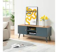 [en.casa] Meuble TV Banc Télévision Armoire Basse avec 2 Compartiments Ouverts 2 Portes de Placard Design Intemporel MDF Bois de Pin 120 x 35 x 50 cm Gris Effet Chêne