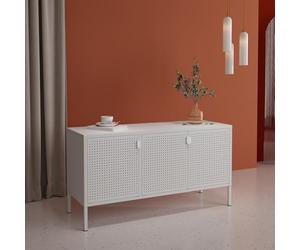 [en.casa] Meuble TV Banc Télévision avec Passe-Câbles Armoire Basse Buffet Métallique Commode Design Industriel avec 3 Portes et Surfaces de Rangement Acier 114 x 40 x 60 cm Blanc