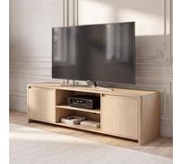 [en.casa] Meuble TV Bas Takranmaa 150x40x50 cm avec 2 Portes Effet Chêne | Support télé, 2 compartiments de rangement ouverts, passe-câbles intégrés
