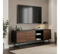 [en.casa] Meuble TV Boxholm 160 x 30 x 57 cm Noir Effet Noyer | avec 3 portes, 2 compartiments, structure en métal, meuble de rangement polyvalent, buffet, vaisselier, design épuré