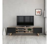 [en.casa] Meuble TV de Salon à 2 Portes Support Banc Télé avec Espaces de Rangement Panneau de Particules Plastique 40 x 160 x 31 cm Effet Chêne Noir