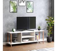 [en.casa] Meuble TV de Salon Support Banc Télé avec Espaces de Rangement Panneau de Particules Bois de Hêtre 43 x 120 x 29 cm Blanc