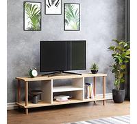 [en.casa] Meuble TV de Salon Support Banc Télé avec Espaces de Rangement Panneau de Particules Bois de Hêtre 43 x 120 x 29 cm Effet Bois Blanc