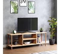 [en.casa] Meuble TV de Salon Support Banc Télé avec Espaces de Rangement Panneau de Particules Bois de Hêtre 43 x 120 x 29 cm Effet Bois