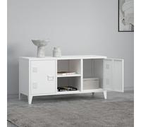 [en.casa] Meuble TV Design à 2 Portes pour Salon Bureau 58 x 113 x 40 cm Commode avec Surfaces de Rangement Intérieures Capacité de Charge 20 kg Acier Laminé à Froid Blanc