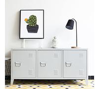 [en.casa] Meuble TV Design à 3 Portes pour Salon Bureau 58 x 113 x 40 cm Commode avec Surfaces de Rangement Intérieures Capacité de Charge 20 kg Acier Laminé à Froid Blanc