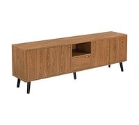 [en.casa] Meuble TV Design à 5 Portes Ouverture Touche-Lâche Support Télé Banc avec Compartiments de Stockage Panneau de Particules et Bois Massif 140 x 30 x 46 cm Effet Bois Foncé