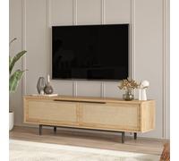 [en.casa] Meuble TV Design Intemporel Banc Télévision Style Scandinave avec 2 Portes et Espace de Rangement Panneau de Particules Métal 160 x 36 x 45 cm Effet Chêne Aspect Rotin