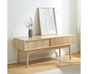 [en.casa] Meuble TV Design Scandinave avec 2 Portes Coulissantes Passe-Câbles Banc Télévision avec Espace de Rangement Panneau de Particules MDF Bois de Pin 115 x 40 x 48 cm Effet Chêne