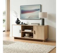 [en.casa] Meuble TV Kenta avec 2 Compartiments Ouverts 2 Portes Passe-Câbles Banc Télé avec Grand Plateau pour Salon Espace Média 120 x 39 x 52 cm Effet Chêne Sonoma Blanc