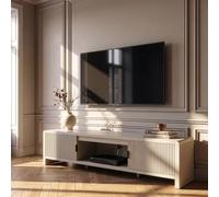 [en.casa] Meuble TV Lukkodso 150 x 40 x 40 cm avec 2 Portes Beige | compartiment ouvert, passe-câbles, meuble de rangement, grand plateau, salon, chambre