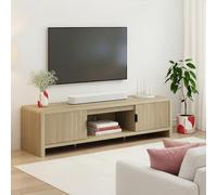 [en.casa] Meuble TV Lukkodso 150 x 40 x 40 cm avec 2 Portes Effet Chêne | compartiment ouvert, passe-câbles, meuble de rangement, grand plateau, salon, chambre