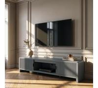 [en.casa] Meuble TV Lukkodso 150 x 40 x 40 cm avec 2 Portes Gris | compartiment ouvert, passe-câbles, meuble de rangement, grand plateau, salon, chambre