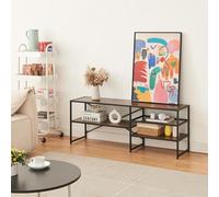 [en.casa] Meuble TV Modern avec 3 Surfaces de Rangement Banc Télévision Design Industriel avec Étagères pour Salon Chambre Pratiques Acier Laqué 120 x 30 x 46 cm Noir Effet Noyer