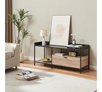 [en.casa] Meuble TV Moderne Banc Télévision Support Télé avec 2 Compartiments de Rangement Ouverts et 1 Tiroir Pratique Pieds Stables Métal Panneau de Particules 120 x 40 x 54 cm Noir Effet Chêne
