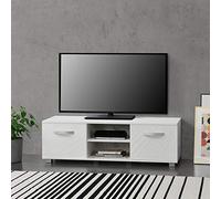 [en.casa] Meuble TV Moderne Support Télé avec 2 Portes et 2 Étagères Ouvertes Panneau de Particule Mélaminé 120 x 40 x 38 cm Blanc