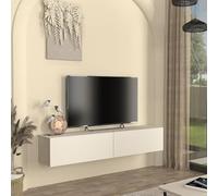 [en.casa] Meuble TV Mural avec 2 Portes Abattantes Support Télé Flottant 2 Compartiments de Rangement Design Moderne pour Salon Chambre Bureau Panneau de Particules 160 x 32 x 30 cm Beige Gris