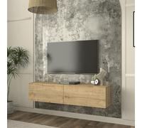 [en.casa] Meuble TV Mural avec 2 Portes Abattantes Support Télé Flottant 2 Compartiments de Rangement Design Moderne pour Salon Chambre Bureau Panneau de Particules 135 x 32 x 30 cm Effet Chêne