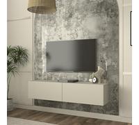 [en.casa] Meuble TV Mural avec 2 Portes Abattantes Support Télé Flottant 2 Compartiments de Rangement Design Moderne pour Salon Chambre Bureau Panneau de Particules 135 x 32 x 30 cm Beige Gris