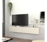 [en.casa] Meuble TV Mural avec 2 Portes Abattantes Support Télé Flottant 2 Compartiments de Rangement Design Moderne pour Salon Chambre Bureau Panneau de Particules 180 x 32 x 30 cm Beige Gris