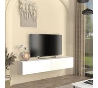 [en.casa] Meuble TV Mural avec 2 Portes Abattantes Support Télé Flottant 2 Compartiments de Rangement Design Moderne pour Salon Chambre Bureau Panneau de Particules 160 x 32 x 30 cm Blanc